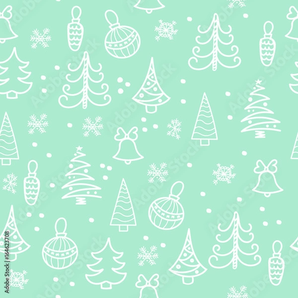 Obraz Seamless Christmas pattern. Christmas tree, decorations, bells