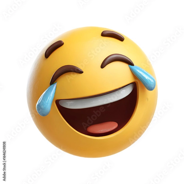 Fototapeta Joyful laughing face emoji with tears of joy expressing extreme happiness and amusement isolated on transparent background