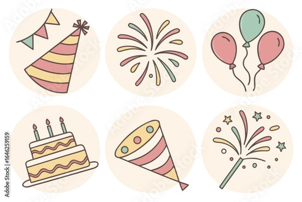 Fototapeta Vector art of collection of birthday party celebration vector icons isolated on white background