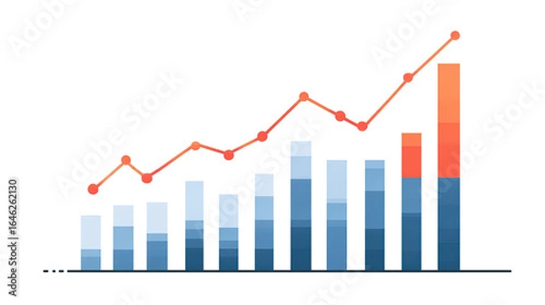 Obraz Statistics and economic histogram with upward arrow showing business growth