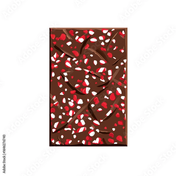 Fototapeta Top view rectangular dark chocolate peppermint bark with crushed candy cane