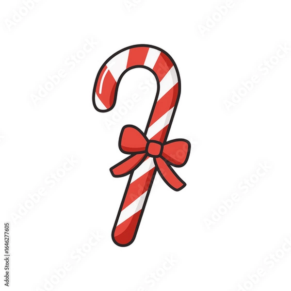 Fototapeta Vector candy cane with looped bow, playful style
white isolated background