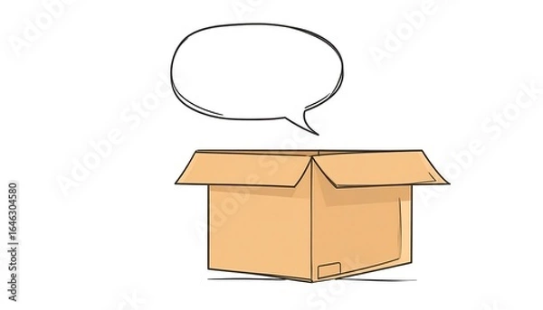 Fototapeta Open cardboard box with empty thought bubble
