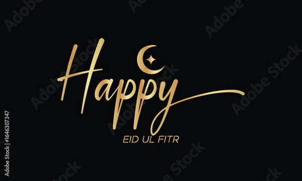 Obraz Happy eid ul fitr gold calligraphy on black background