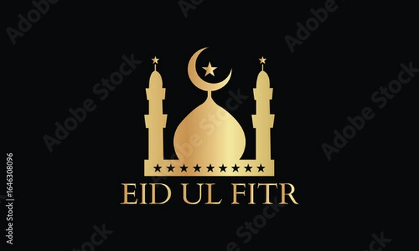 Obraz Happy eid ul fitr gold calligraphy on black background