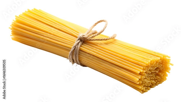 Fototapeta Bundle of uncooked spaghetti pasta tied with twine on a black background food isolated on a transparent background