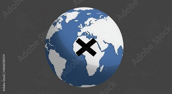 Fototapeta Cross symbol centered over rotating globe illustration