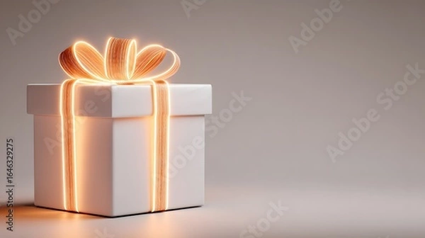 Fototapeta Illuminated gift box with a light-up ribbon.