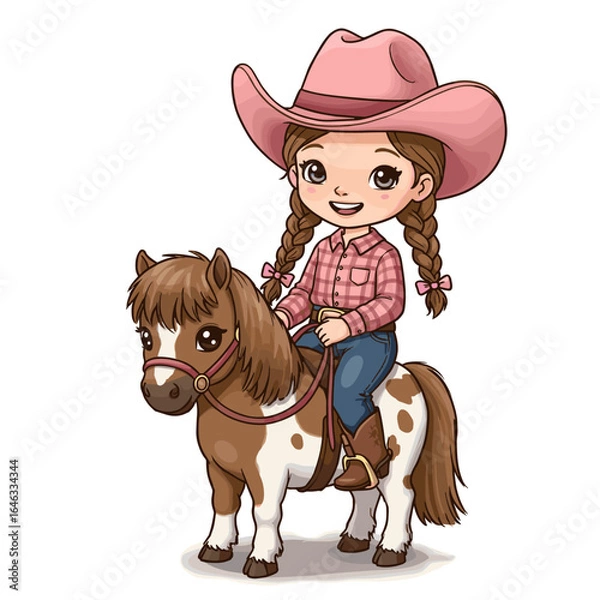Fototapeta Illustration Cute Cowgirl White Background