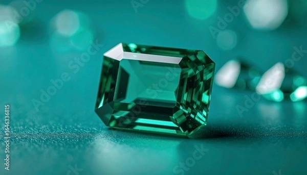 Obraz Emerald gemstone on teal background