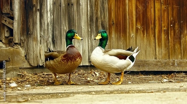 Obraz Ducks by Wooden Barn