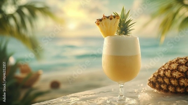 Fototapeta Tropical Pineapple Sunset Drink