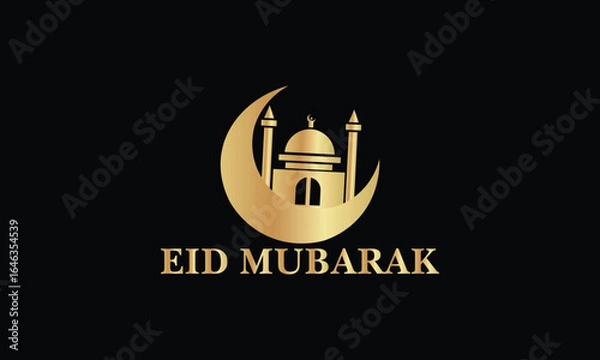 Obraz 
Eid ul fitr mubarak golden mosque and crescent moon celebration
