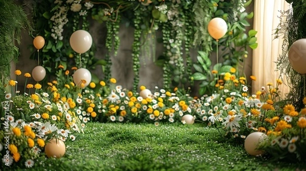 Obraz Colorful floral arrangement with party balloon HD photos