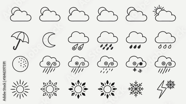 Obraz Minimalist Weather Icons in Vector Format for Meteorology and Forecasting