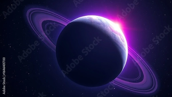 Obraz A colorful planet with glowing rings floating in deep space, evoking cosmic wonder and mystery.