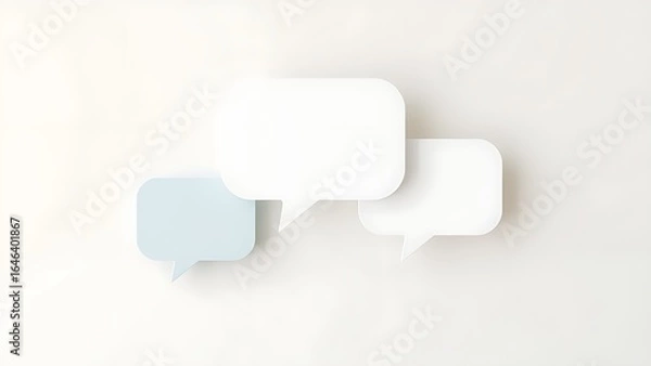 Obraz Floating speech bubble shapes on a neutral background, representing communication and feedback.
