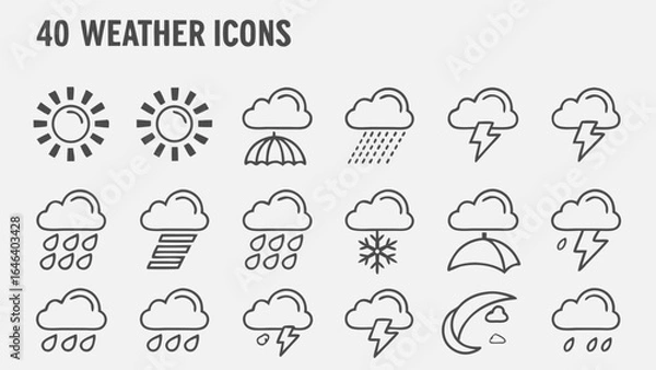 Obraz Weather icons set with sunshine rain clouds lightning snow umbrella and