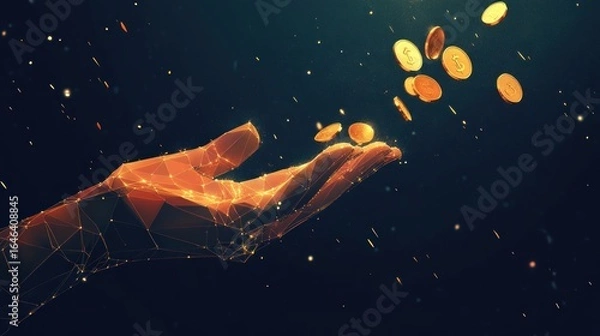 Fototapeta Digital hand receiving golden coins