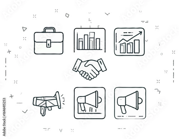Obraz Modern Flat Business Icon Set – Line Style Vector for Corporate Design