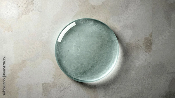 Obraz Photorealistic Glass Circle on Industrial Concrete – Clear Beveled Edges with Realistic Lighting, Clarity, and Texture Detail in 8K Lucid Realism for Modern Design Concepts