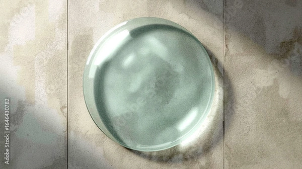 Fototapeta Hyper-Realistic Transparent Glass Circle – Smooth Beveled Edges on Modern Concrete Wall with Raw Industrial Texture in Lucid Realism, 8K Photorealistic Render