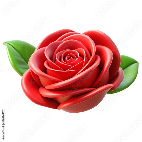 Fototapeta A Captivating Close-Up of a Red Rose Blossom with Lush Green Leaves, Showcasing its Delicate Petals and Vibrant Color on a Transparent Backdrop