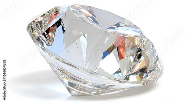 Obraz A brilliant round cut diamond, angled,  gleaming against white