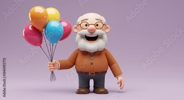 Obraz Cartoon elderly man holding balloons