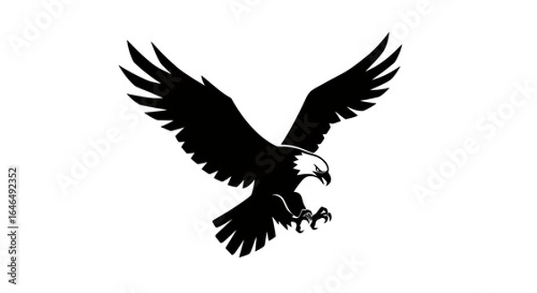 Obraz A striking black vector illustration of a majestic eagle soaring with outstretched wings, embodying strength, freedom, and precision.