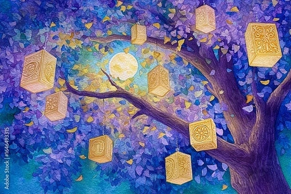 Fototapeta ÁRVORE ILUMINADA COM LANTERNAS NOTURNAS