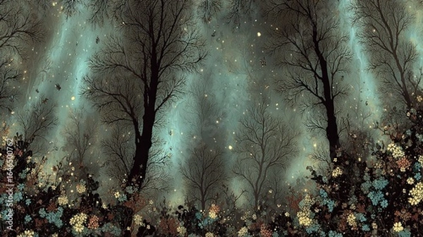 Fototapeta DOSSEL ENCANTADO: FLORES CINTILANTES E ÁRVORES SOMBRIAS