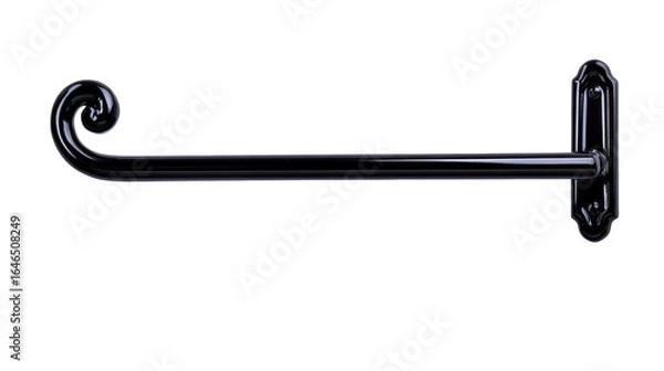 Fototapeta Curved Black Metal Hook with Scroll Detail for Hanging Items, cut out transparent