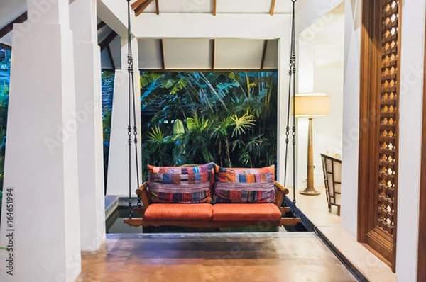 Obraz Wood swing with Pillow in hotel.