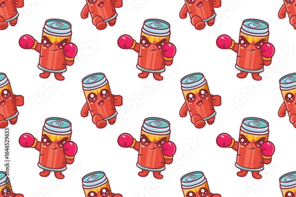 Fototapeta cheerful drink can character seamless pattern illustration background