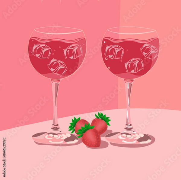 Obraz Wine glass – A crystal-clear wine glass glistening under soft light
Red drink – A luscious red beverage with a rich, inviting hue
Strawberry juice – Fresh strawberry juice bursting with vibrant flavor