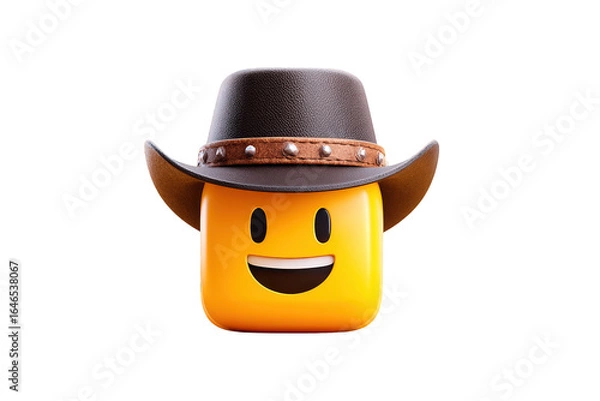 Fototapeta Smiling Emoji Character Wearing Cowboy Hat on Transparent Background