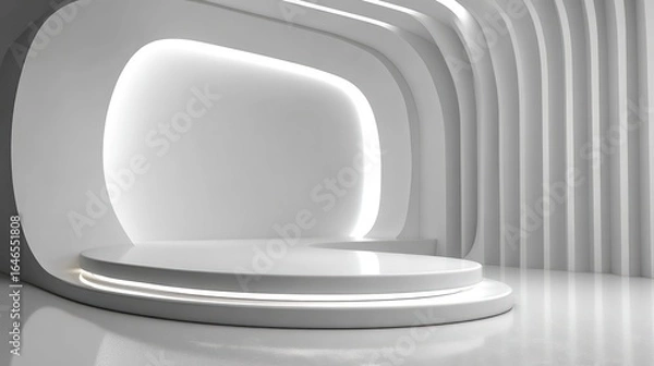 Fototapeta White futuristic stage with illuminated backdrop and platform