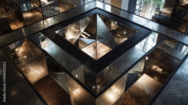 Fototapeta Mirrored floor with geometric pattern, black frame
