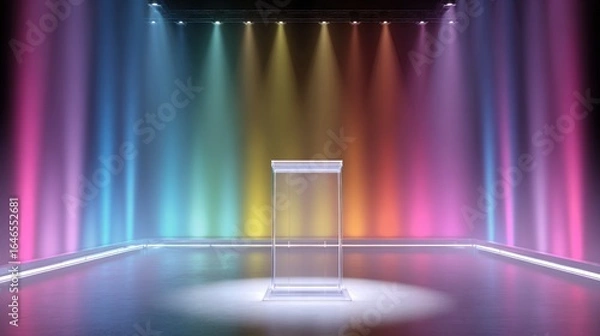 Fototapeta Empty stage lit by rainbow spotlights