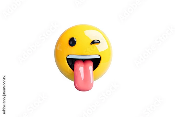 Fototapeta Playful Yellow Emoji with Winking Face and Tongue Out on Transparent Background
