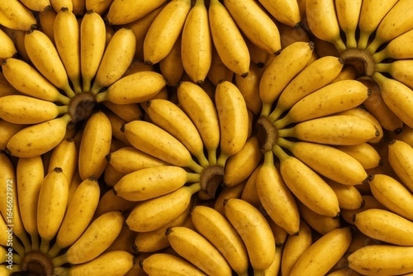 Fototapeta Top view of fresh ripe pisang emas bananas in tight bunches