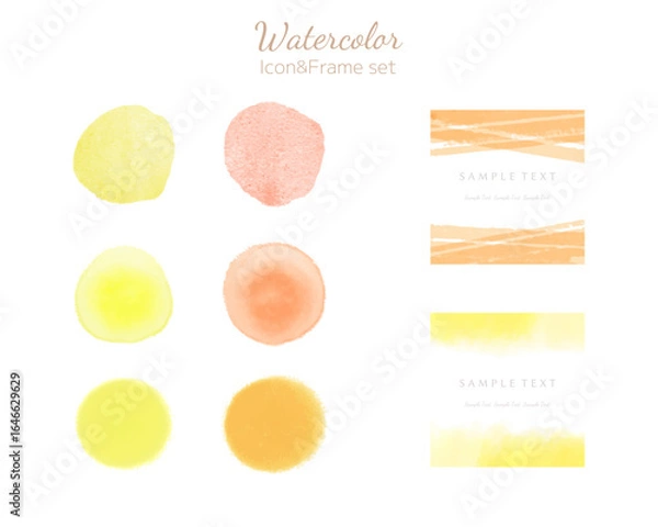 Obraz 水彩テクスチャのアイコン・フレームセット　オレンジ・イエロー系