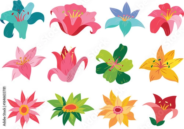 Fototapeta Set of floral elements. Beautiful romantic flower collection with flowers, leaves, floral bouquets, flower compositions. 