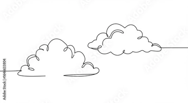 Fototapeta Serene continuous line art captures airy clouds drifting across a clean, bright expanse