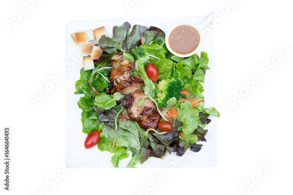 Obraz Grilled chicken salad with vegetables.  Transparent background