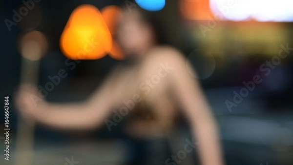 Obraz Defocused Artistic Photo with Orange and Blue Neon Bokeh