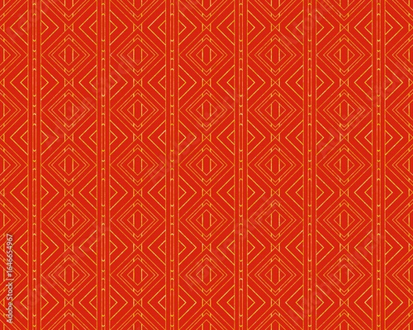 Obraz シームレスな赤地に金色ラインの変わり釘抜きつなぎ文様背景