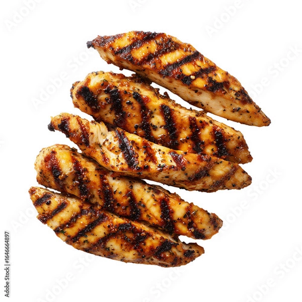 Obraz grilled Chicken strips, isolated on white or transparent background, top view, professional food photography
