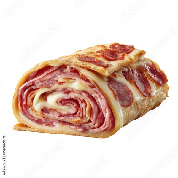 Obraz Hyper Realistic photo of pizza Panino Napoletano Rolled pizza dough filled with cured meats and cheese, slice square-shaped
